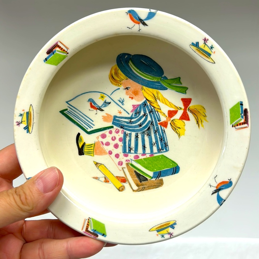 Vintage 6” ceramic child’s nursery bowl by  “Figgjo Flint”